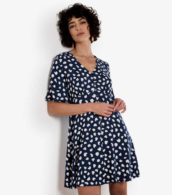 Apricot Navy Heart Print Mini Dress