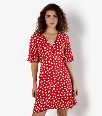 Apricot Red Heart Print Mini Dress