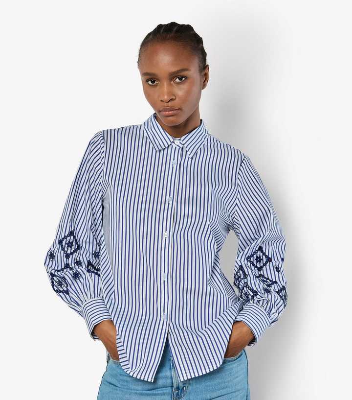 Apricot Blue Embroidered Striped Shirt