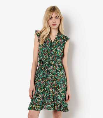 Apricot Green Floral Print Ruffled Mini Dress