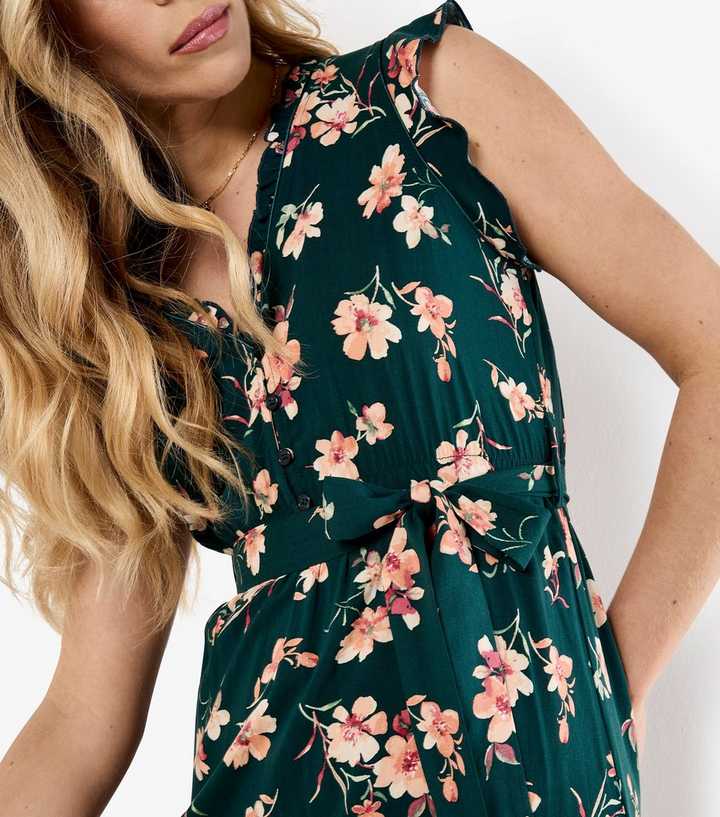 Apricot Green Floral Print Midi Dress | New Look