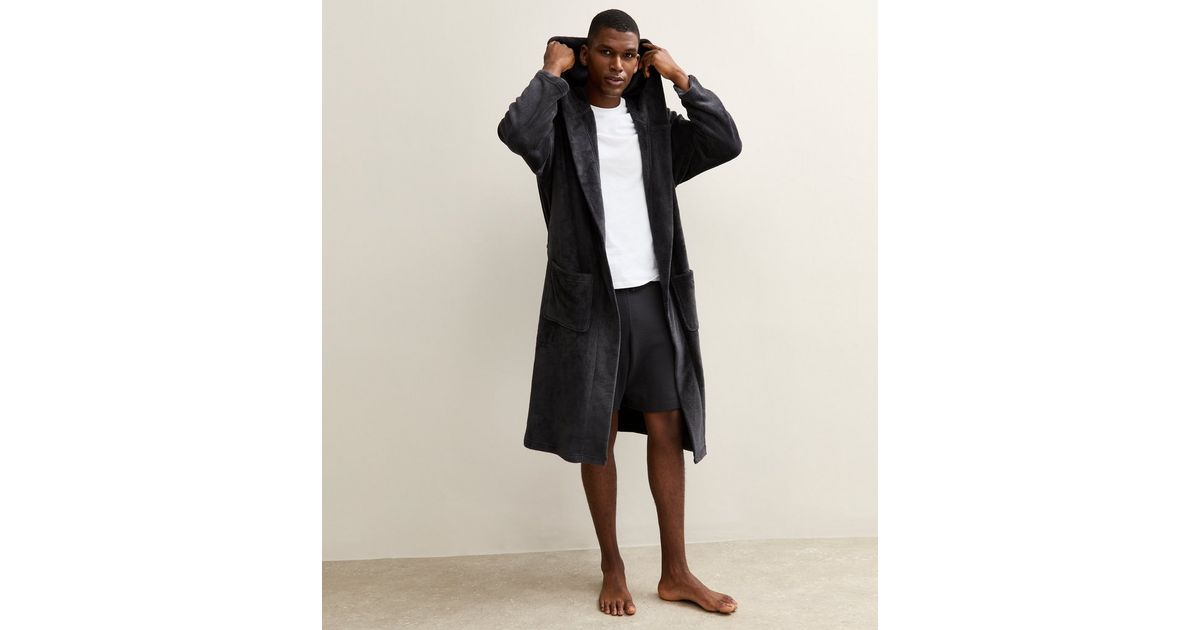 slim fit dress slacks Men's Gray Plush Soft Warm Fleece Bathrobe with Hood, Comfy Men's Robe –  RobeMart