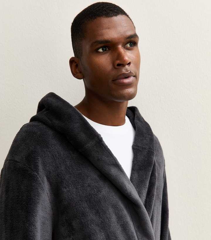 Dark Grey Relaxed Hooded Dressing Gown | New Look