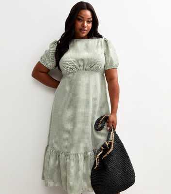 Curves Green Gingham Midi Dress