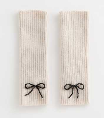 Cream Bow Embellished Arm Warmers