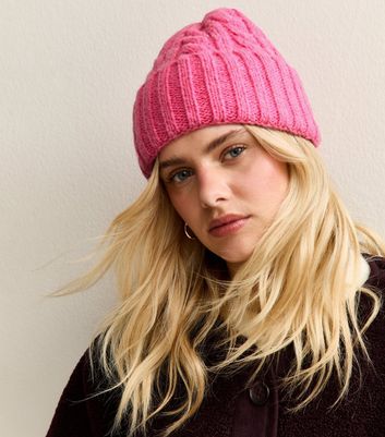 Hot Pink Cable Chunky Beanie | New Look