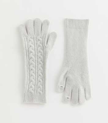 Grey Cable Knit Long Gloves