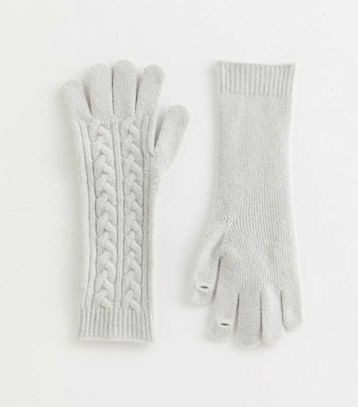 Grey Cable Knit Long Gloves