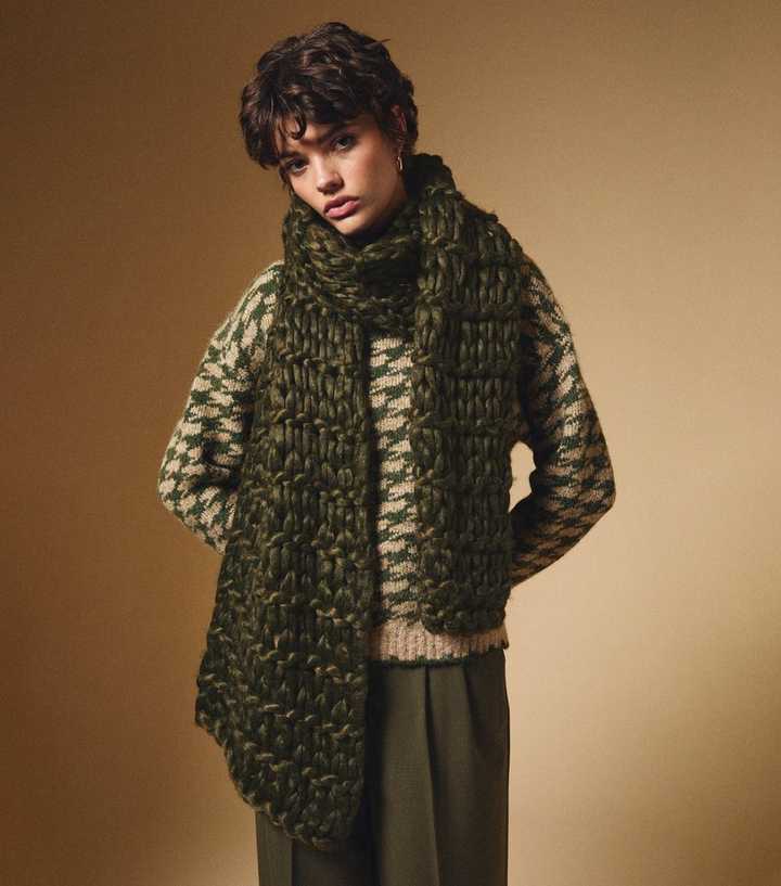 Khaki Chunky Oversized Knit Scarf