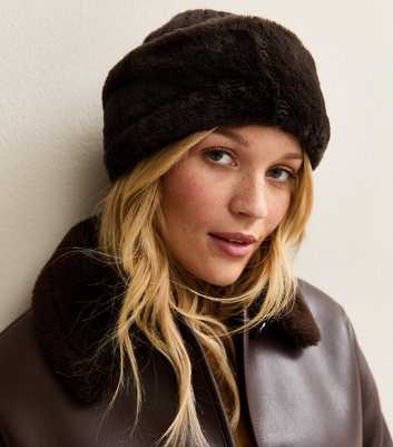 Dark Brown Faux Fur Trim Hat
