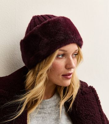 Dark Burgundy Faux Fur Trim Hat