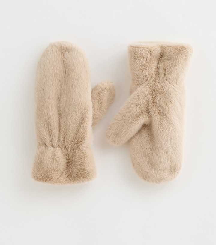 Cream Faux Fur Mittens