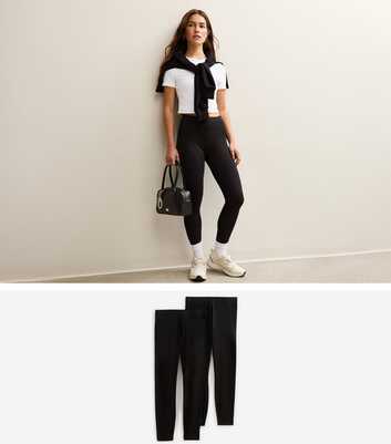 Pack of 2 Petite Black Stretchy Cotton Leggings