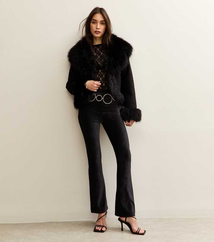 Black Corduroy Kick Flare Trousers