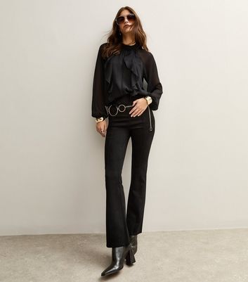 Mini Flare Trousers Pleather Pants Zara Depop Split Hem Leather