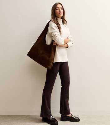 Dark Brown Faux Suede Flared Trousers