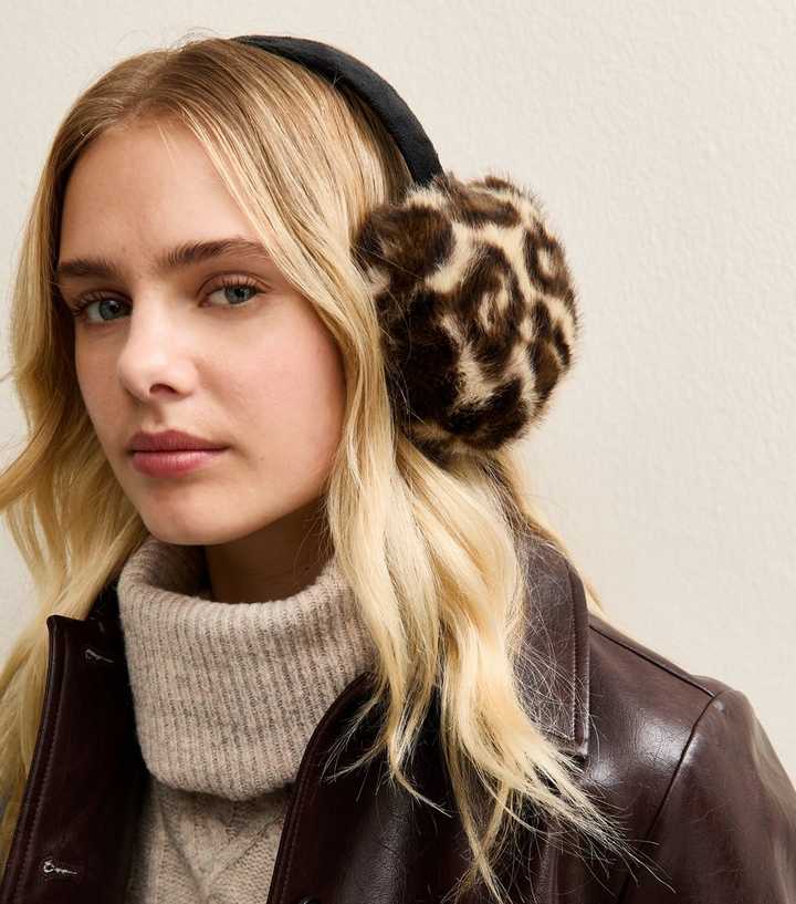 Brown Leopard Faux Fur Earmuffs