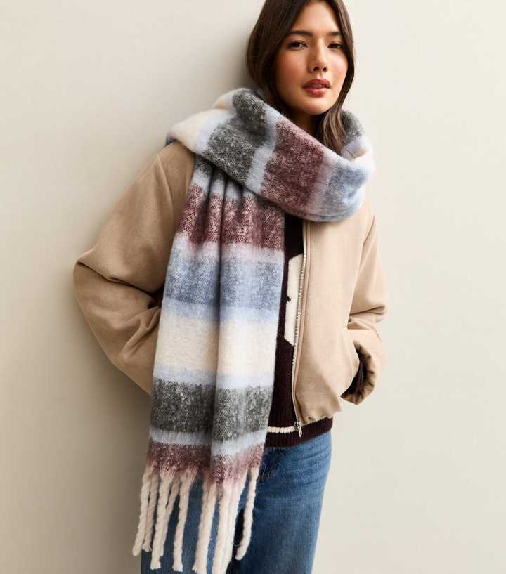 Blue Knitted Multi Stripe Scarf