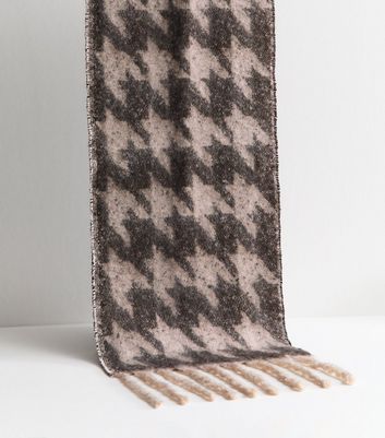 Brown Dogtooth Pattern Knit Scarf - Main Image
