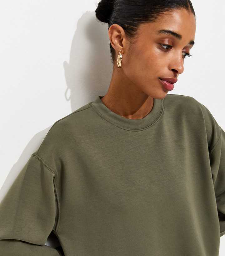 Premium Khaki Oversized Crew Neck Sweatshirt