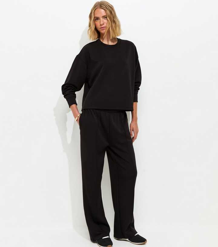Premium Black Elasticated Waist Wide Leg Joggers