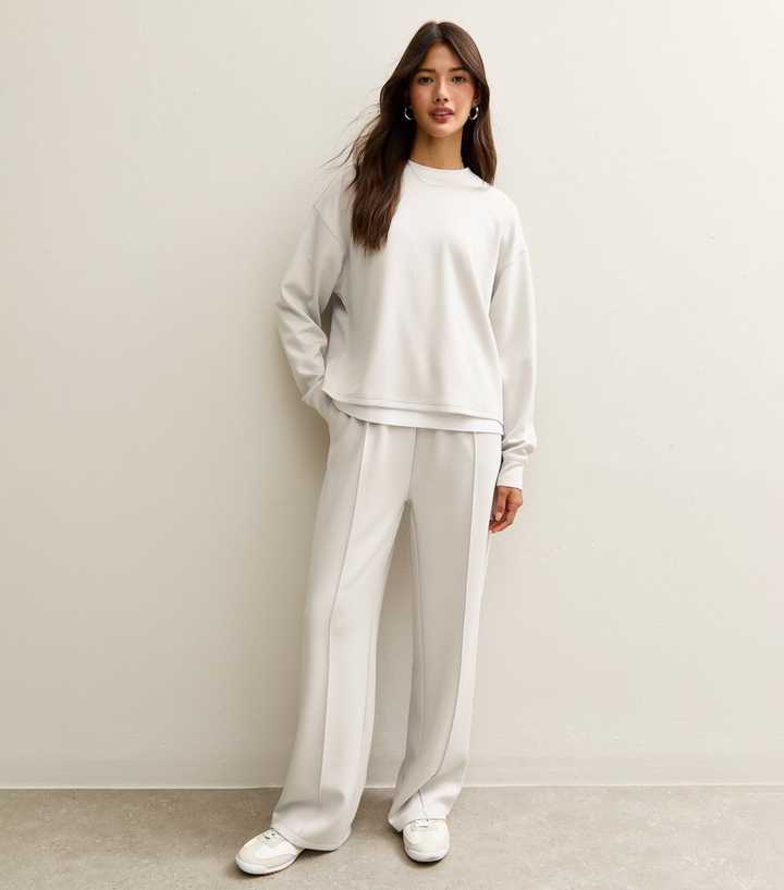 Premium Light Grey Elasticated Waist Wide Leg Joggers