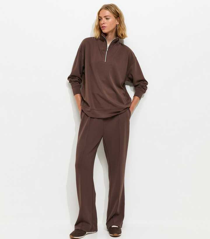 Premium Brown Elasticated Waist Wide Leg Joggers