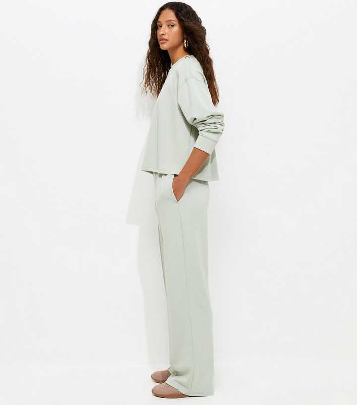 Premium Light Green Elasticated Waist Wide Leg Joggers