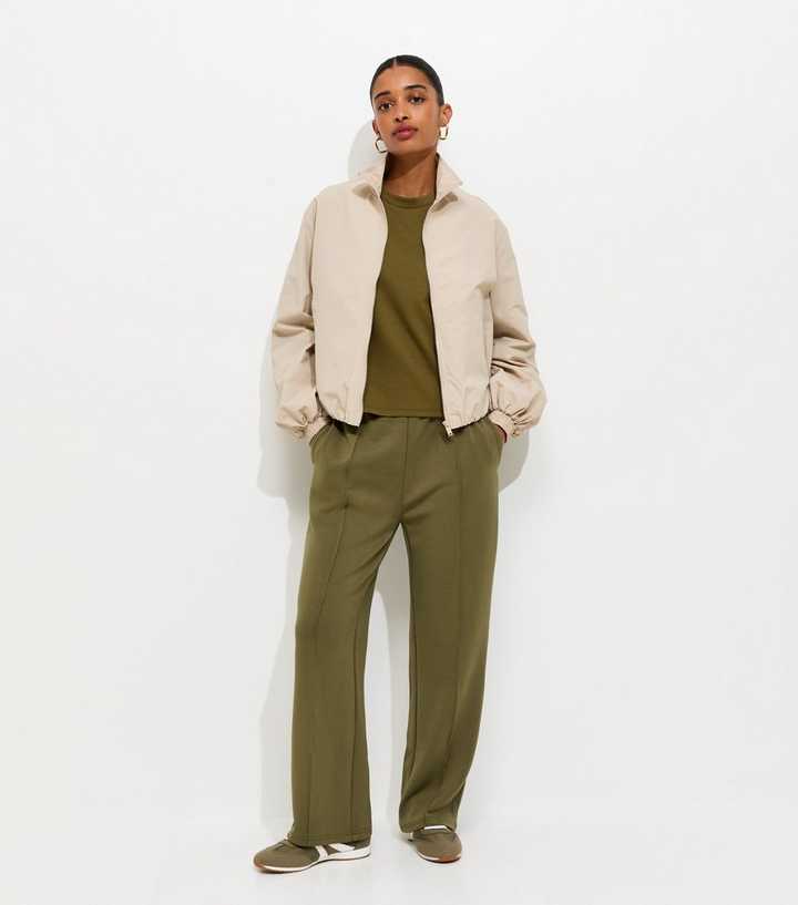 Premium Light Khaki Jersey Wide Leg Joggers