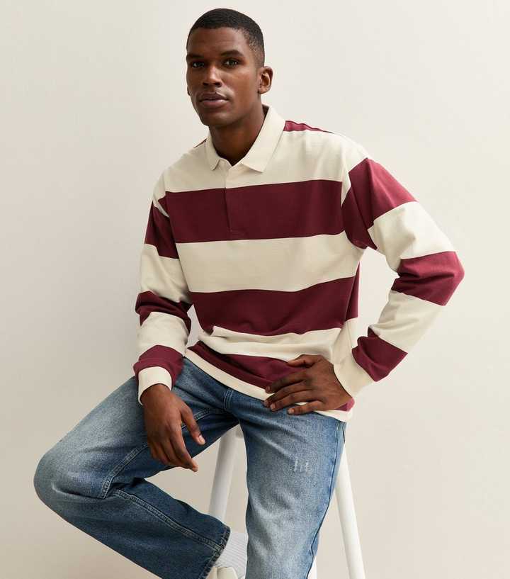 Red Relaxed Fit Striped Rugby Shirt