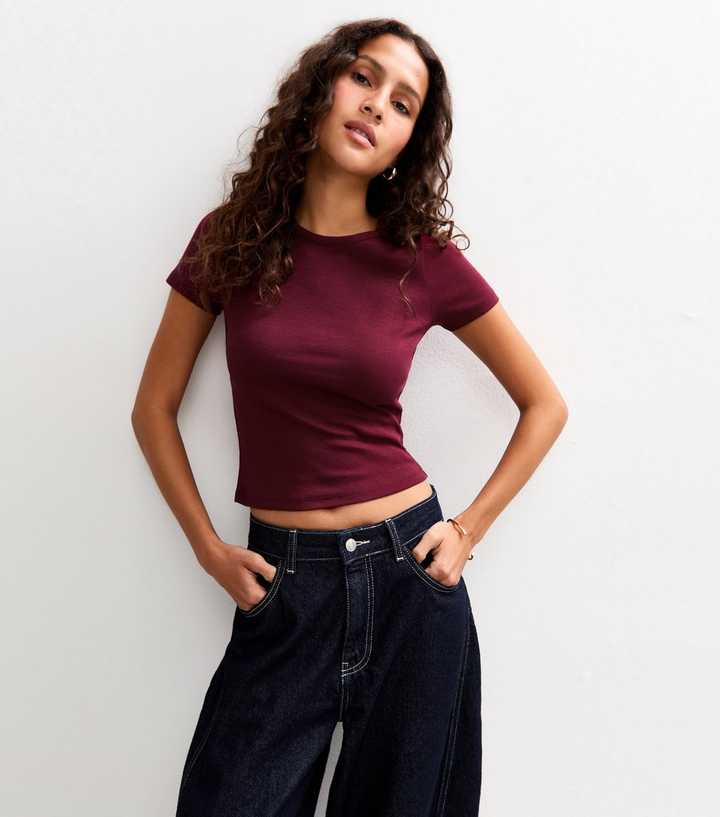 Burgundy Short Sleeve Baby Tee T-Shirt