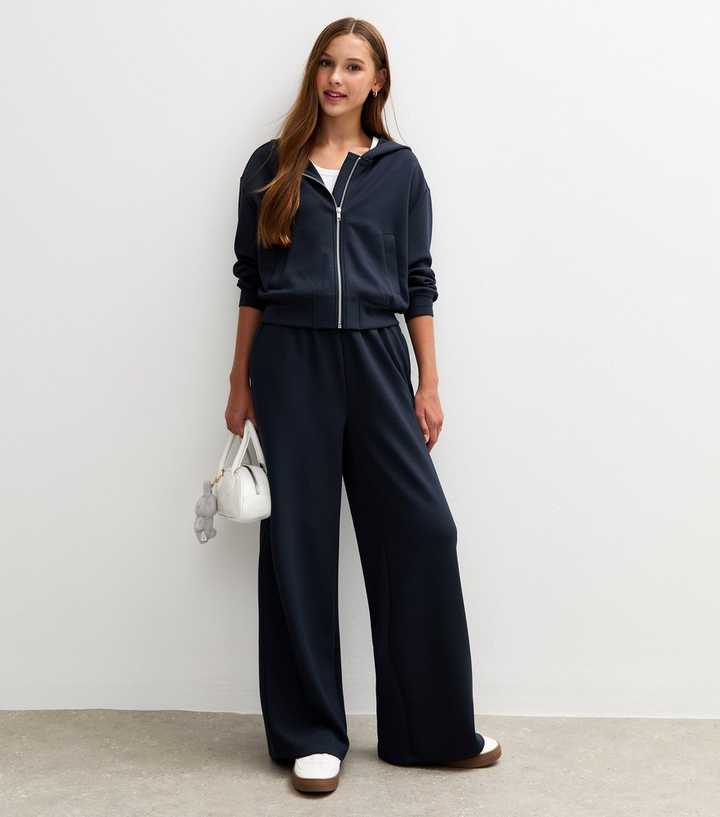 Girls Navy Wide Leg Joggers