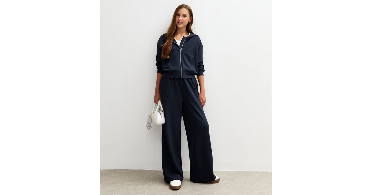 Girls Navy Soft Touch Wide Leg Joggers | New Look