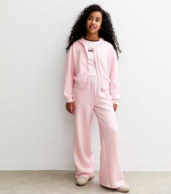 Girls Light Pink Soft Touch Wide Leg Joggers
