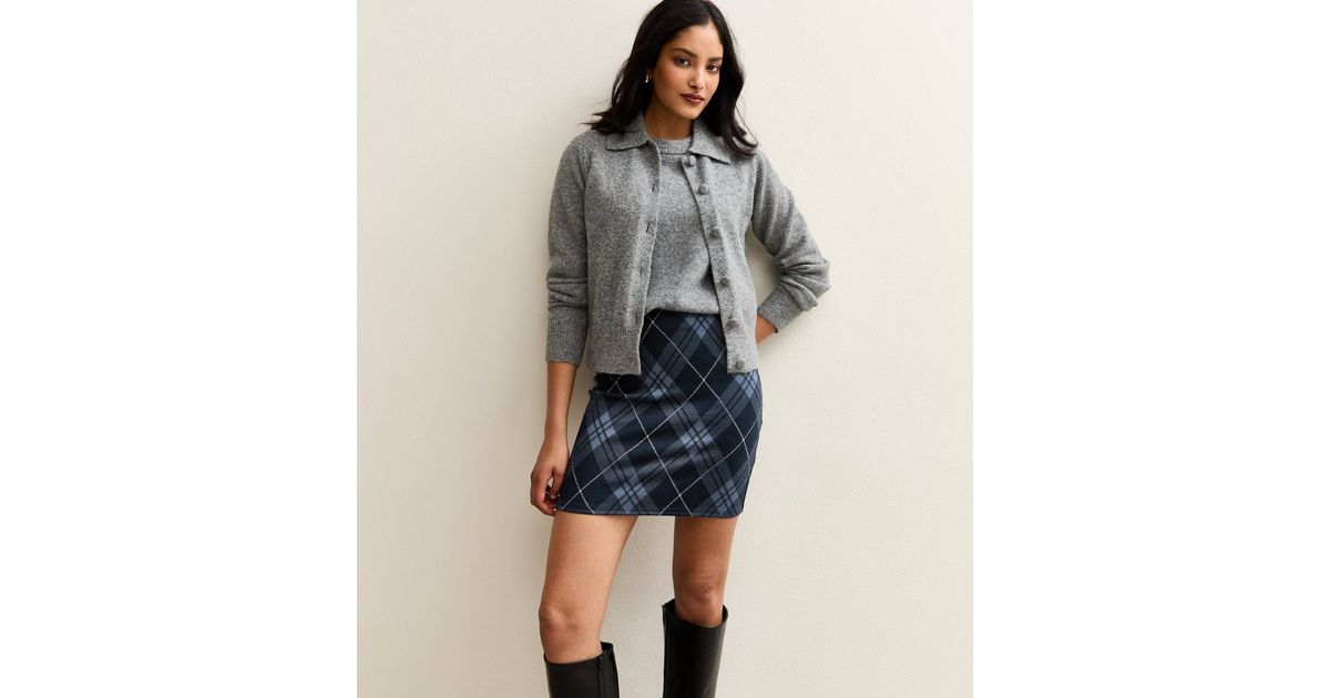 Clothing Skirts Jersey Skirt Short Blue Jersey Check Mini Skirt