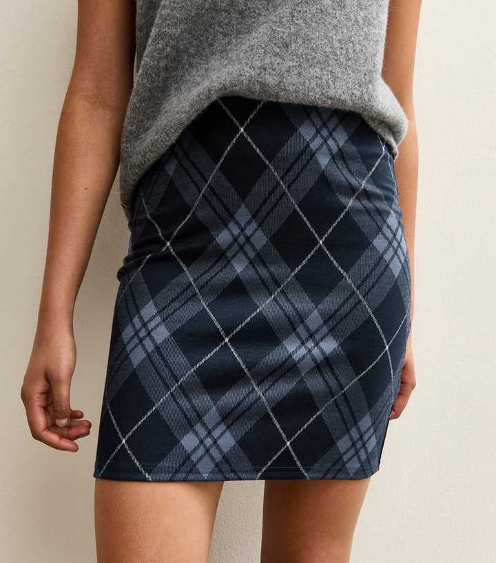 Jersey Skirt Tartan Skirt New Look Blue Jersey Check Mini Skirt
