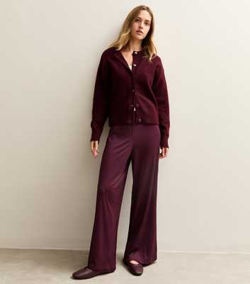 Dark Burgundy Ribbed Wide Leg Trousers