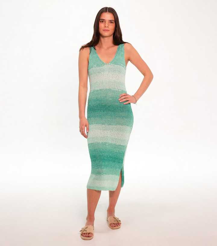 Sunshine Soul Turquoise Graduated Knitted Midi Dress