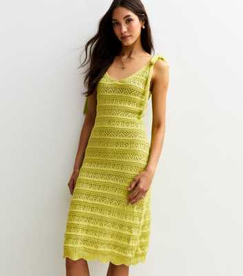 Sunshine Soul Light Green Crochet Knit Mini Dress