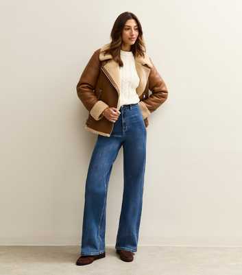 Tall Blue High Waist Wide Leg Stretch Denim Jeans