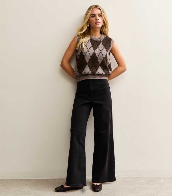 Petite Black Stretch Wide Leg Jeans