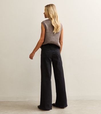 Petite Black Wide Leg Jeans HEAVY-DUTY THICK HEM WIDE LEG DENIM