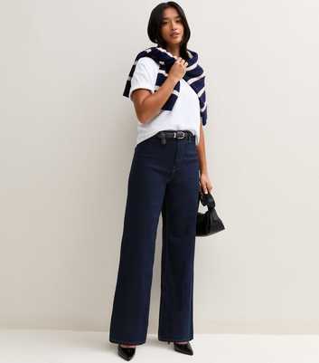 Petite Navy Stretch Wide Leg Jeans