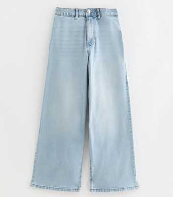 Petite Mid Blue Wash Stretch Wide Leg Jeans