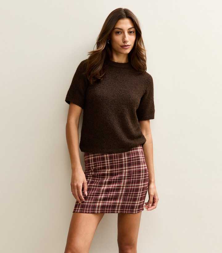 Tall Red Check Tube Mini Skirt