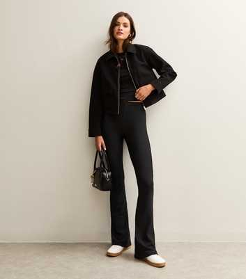 Tall Black Ribbed Flared Trousers