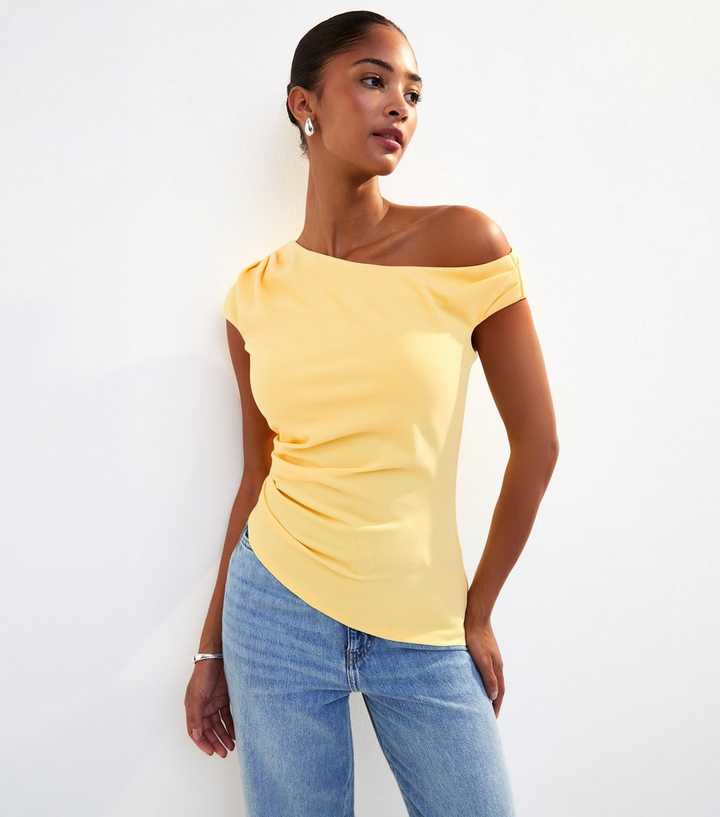 Light Yellow Off Shoulder Scuba Top