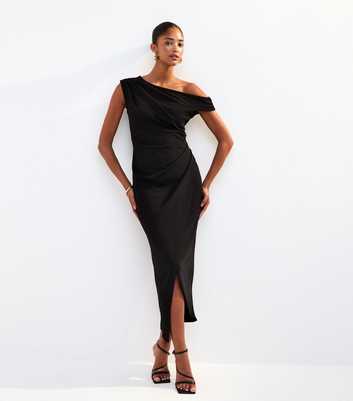 Black Scuba Drop Shoulder Midi Dress