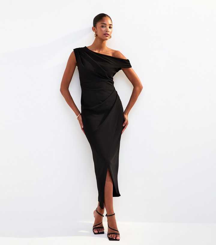 Black Scuba Drop Shoulder Midi Dress