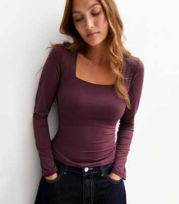 Dark Burgundy Long Sleeve Square Neck Top